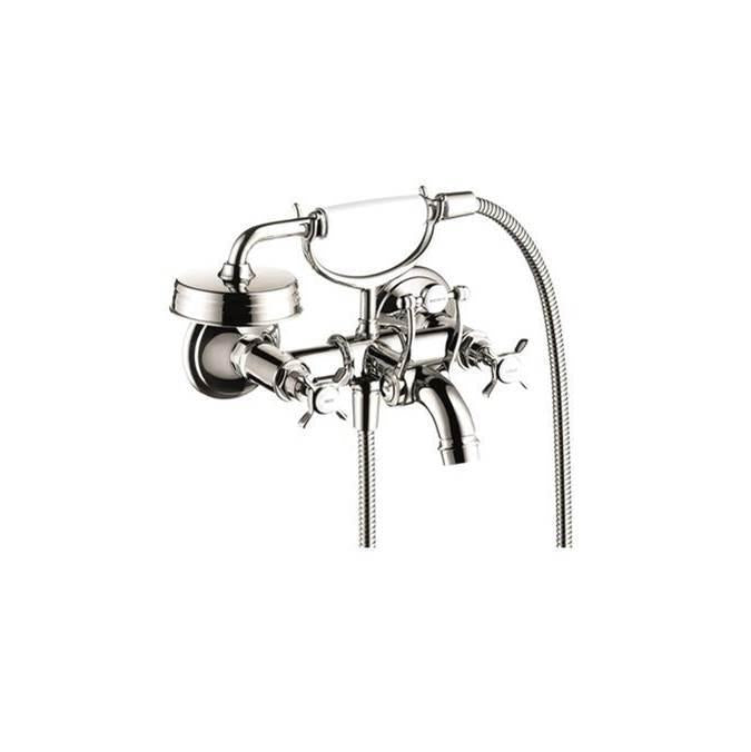AXOR 16561831 Montreux 2-Handle Wall-Mounted Tub Filler with Cross Handles and 1.8 GPM Handshower in Polished Nickel