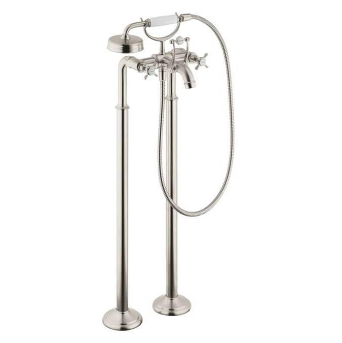 AXOR 16562821 Montreux 2-Handle Freestanding Tub Filler Trim with Cross Handles and 1.8 GPM Handshower in Brushed Nickel