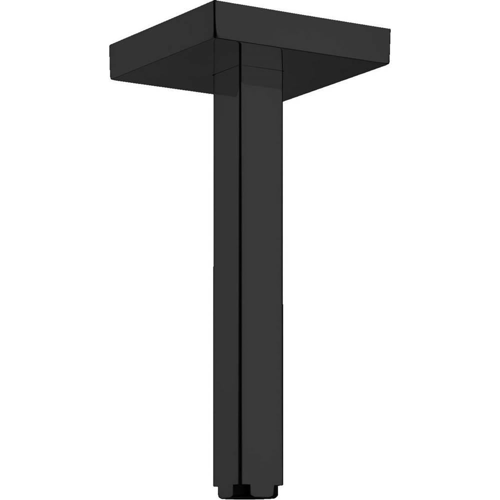 Polished black chrome ceiling-mounted extension pipe with square mounting plate and vertical tube.