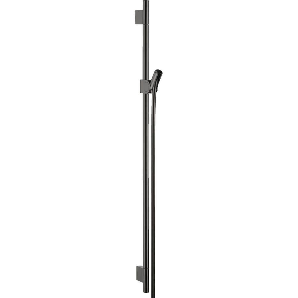 Polished black chrome vertical wallbar with sliding hand shower holder and wall mounts.