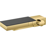 Polished gold thermostatic shower trim with diamond cut texture, black rectangular plate, and dual control knobs for exposed 