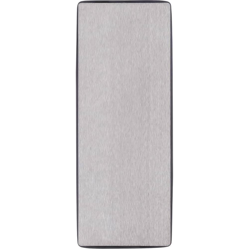 Brushed stainless steel rectangular mounting plate with dark border frame.