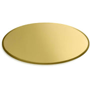 Polished brass finish sample chip with oval shape and beveled edge.