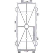 Gray plastic rectangular mounting template with grid lines, center point markers, and side mounting tabs.