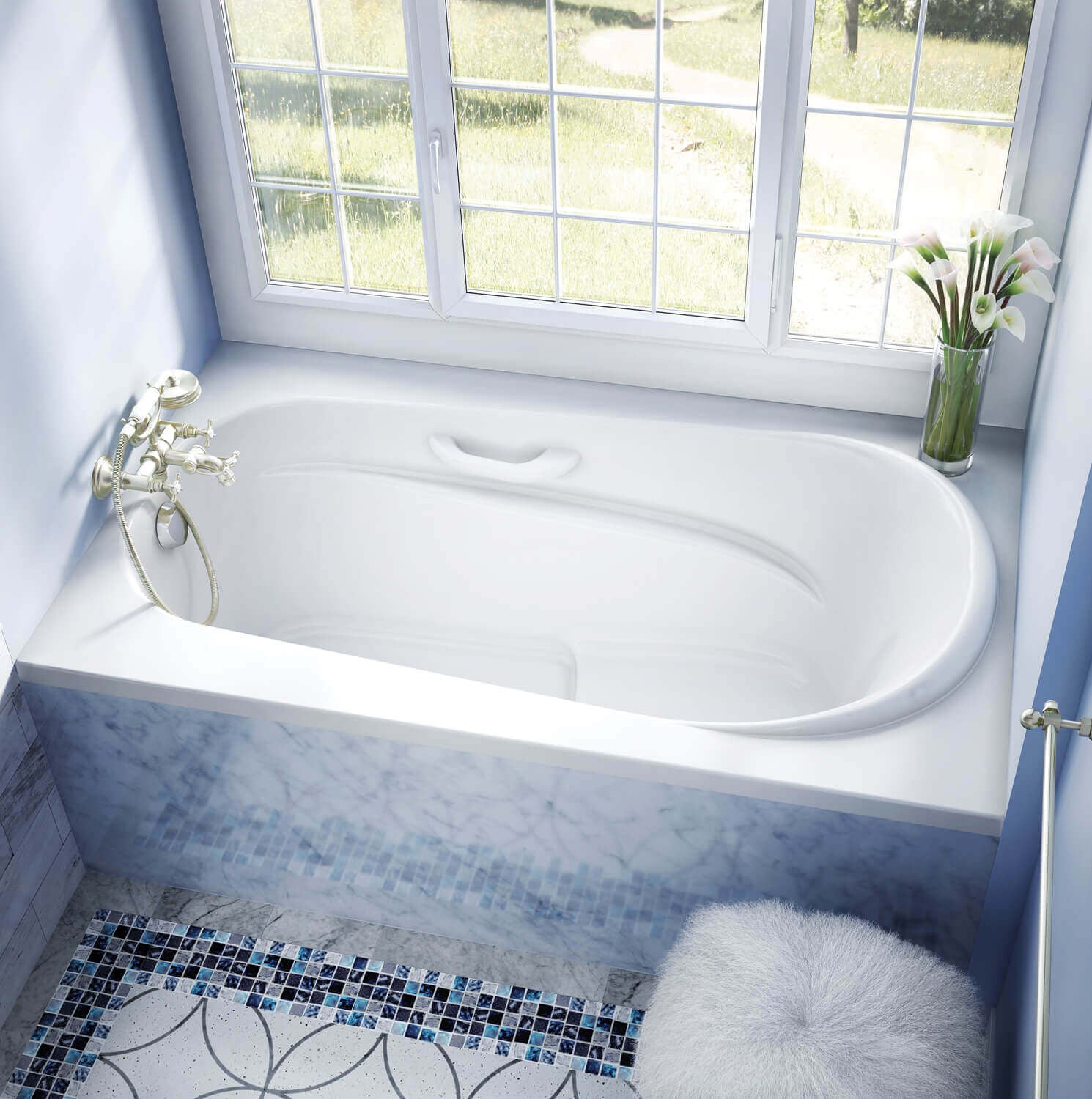 Bain Ultra Amma 6036 Rectangular Alcove Or Drop In 1-Person 50 Gallon Soaker Bathtub with 1-1/2" Standard Deck Raised Seat 2 Armrests and 2 Grab Bars in White - BAMFRB00N-01