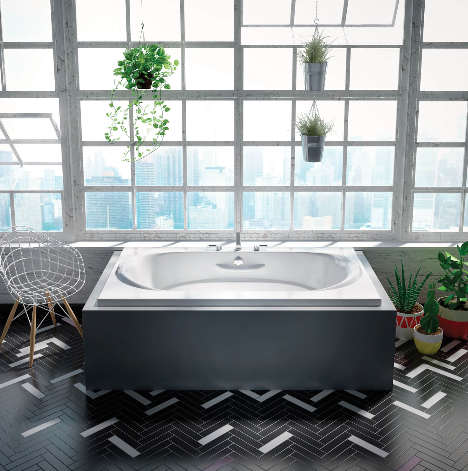 Bain Ultra Amma 7242 Rectangular Alcove Or Drop In 2-Person 65 Gallon Soaker Bathtub with 1-1/2" Standard Deck 2 Raised Seats 4 Armrests and 2 Grab Bars in Biscuit - BAMVRB00N-02