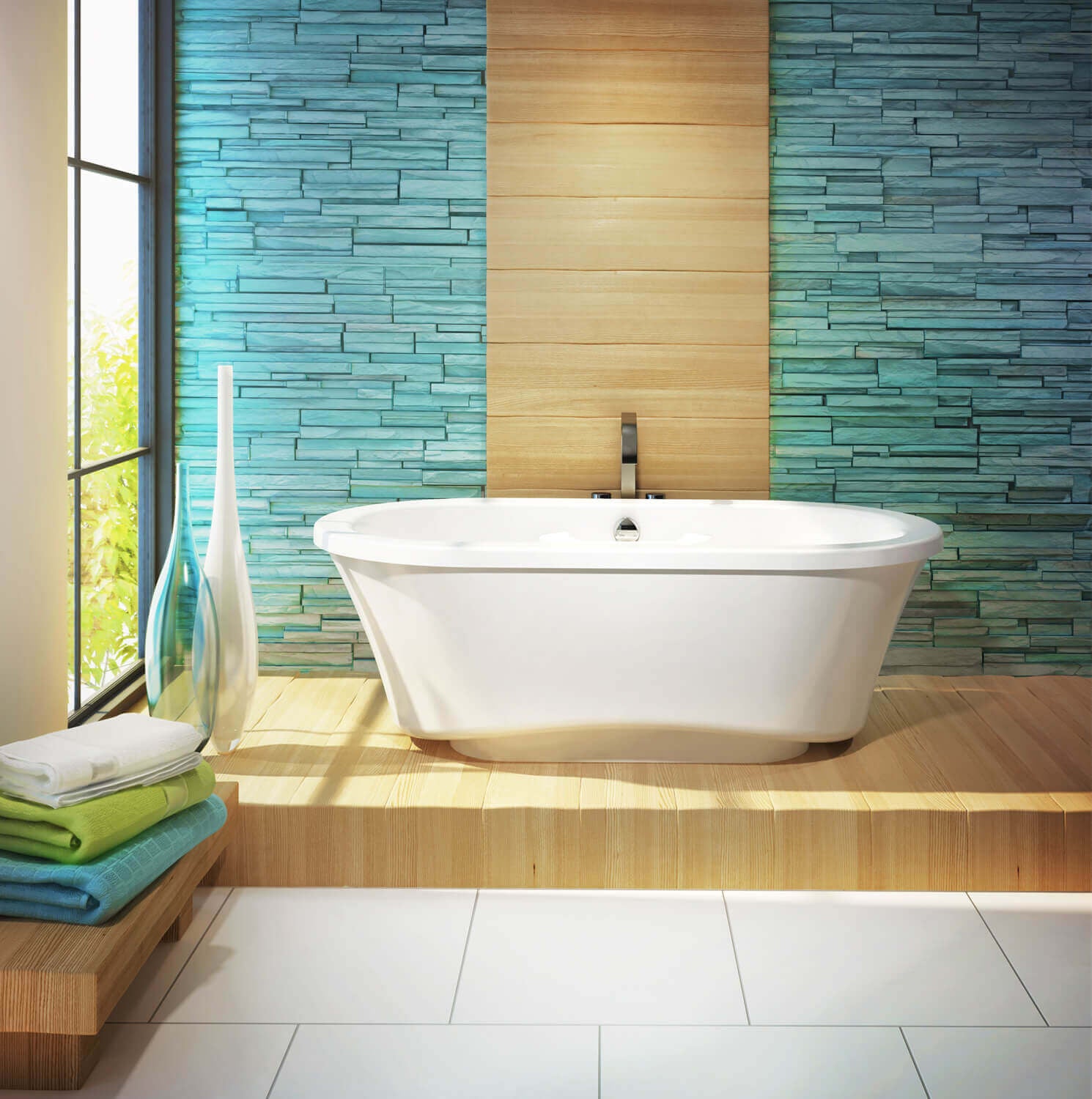 Bain Ultra Amma 7242 Narrow Base Oval Freestanding 65 Gallon 58 Jet Thermomassuer Bathtub with Flat Deck 2 Raised Seats Heated Backrests Headrests 4 Armrests and 2 Grab Bars in White - BAMVOFS0T-01