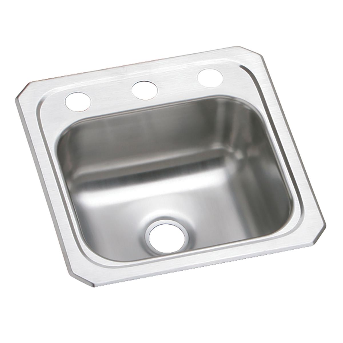 Stainless steel drop-in bar sink with single bowl and three mounting holes along the rim.