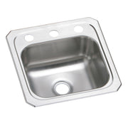 Stainless steel drop-in bar sink with single bowl and three mounting holes along the rim.
