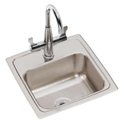 Stainless steel drop-in bar sink with single bowl and chrome pull-down faucet with lever handle.