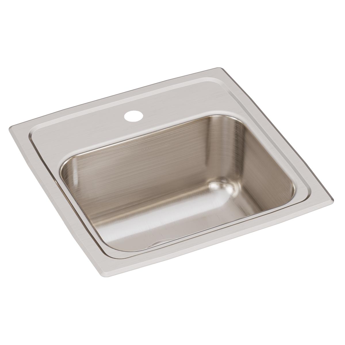 Stainless steel drop-in bar sink with single bowl, one faucet hole, and brushed finish interior.
