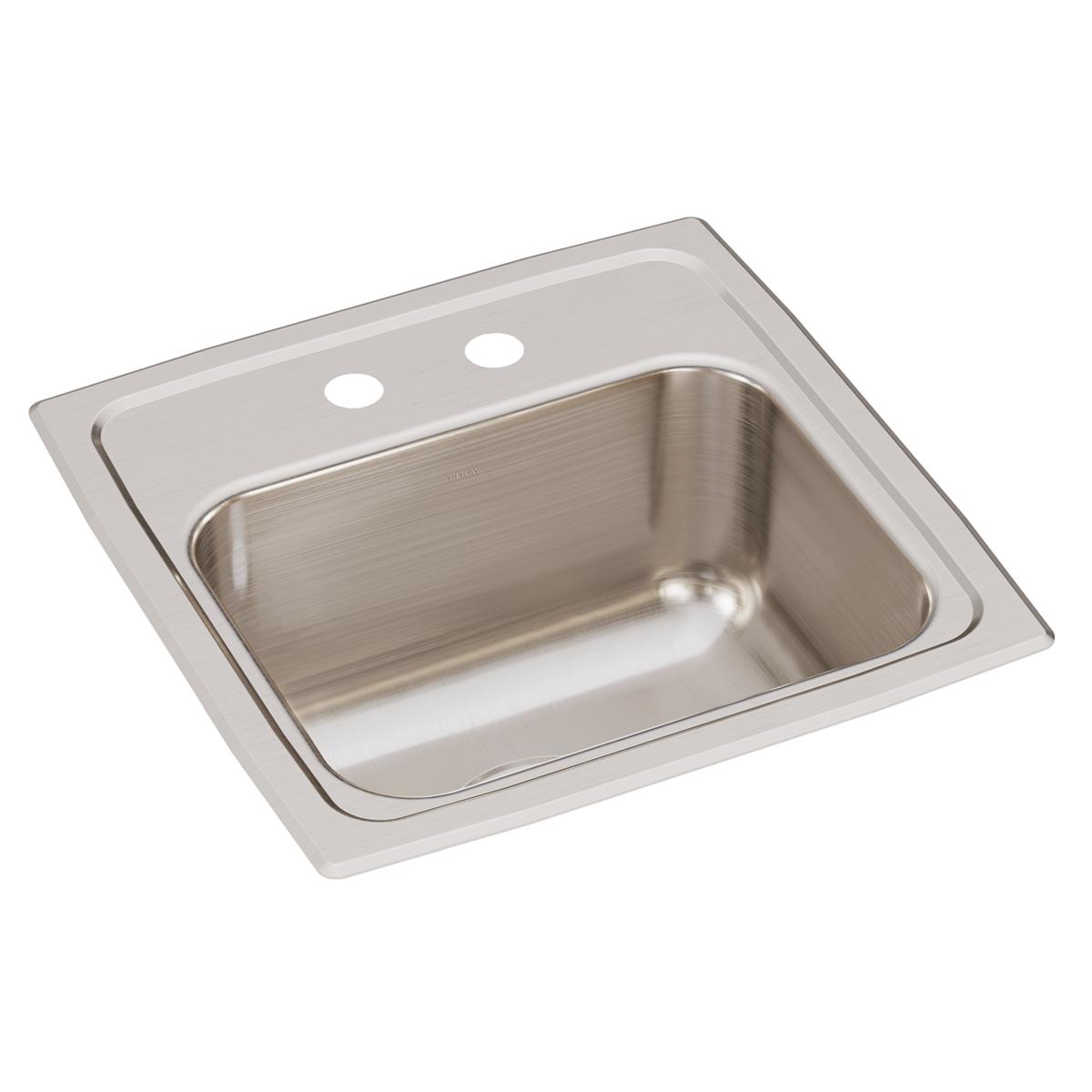 Stainless steel drop-in bar sink with single bowl, two holes, and brushed finish.