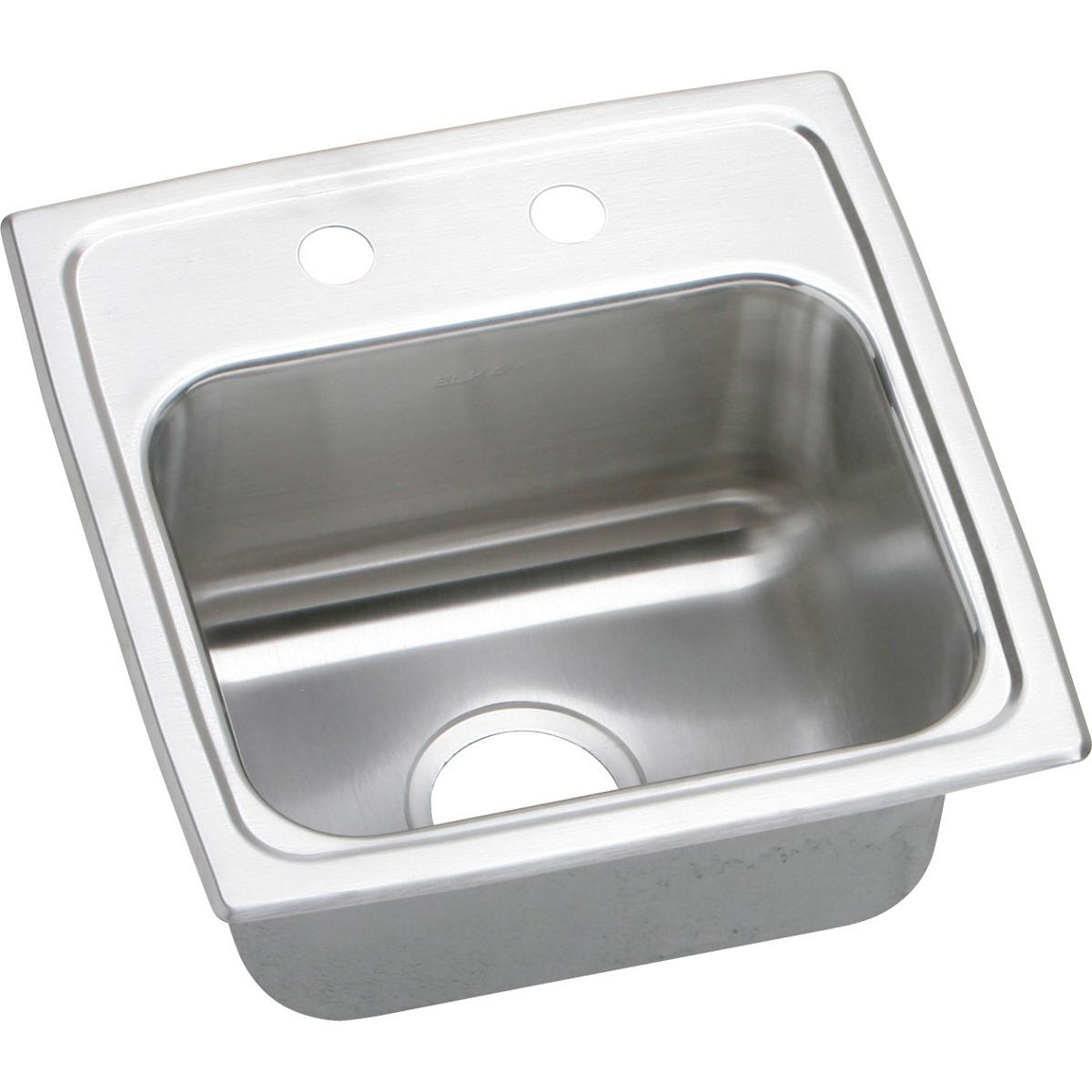 Stainless steel drop-in bar sink with single bowl, two pre-drilled holes, and 3.5-inch drain opening.