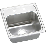 Stainless steel drop-in bar sink with single bowl, brushed finish, and drain opening centered at bottom.