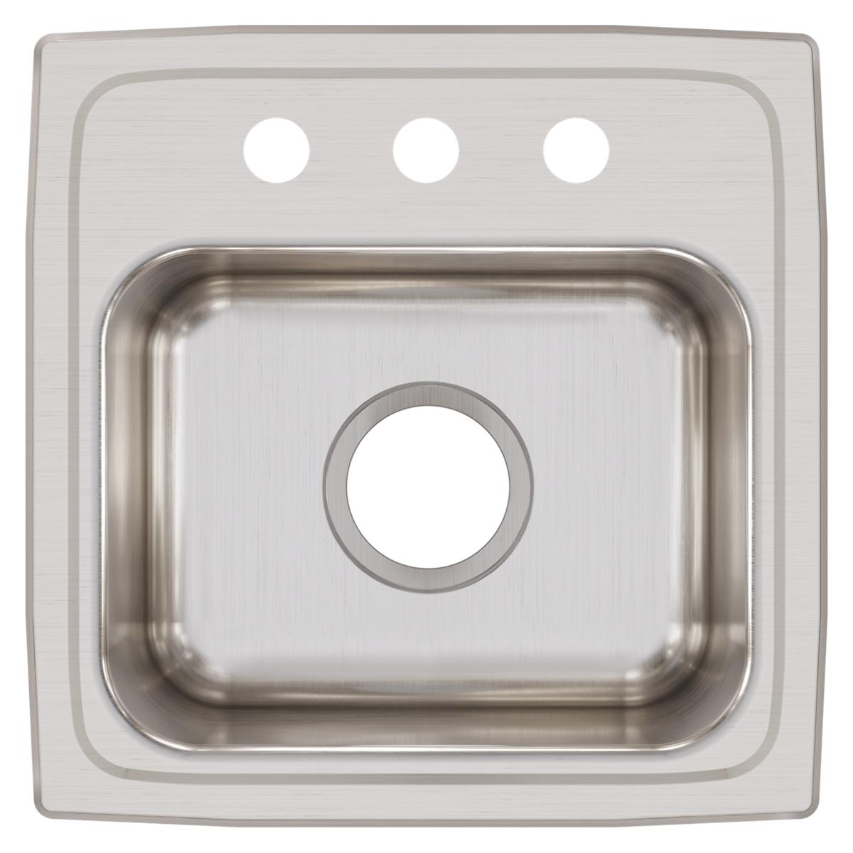 Stainless steel square drop-in bar sink with single bowl, three pre-drilled holes at top, and brushed finish.