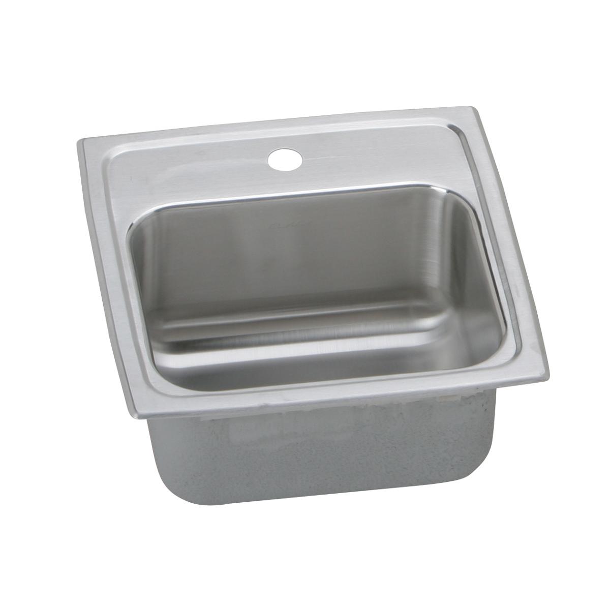 Stainless steel drop-in bar sink with single bowl, drainboard, and one hole opening.