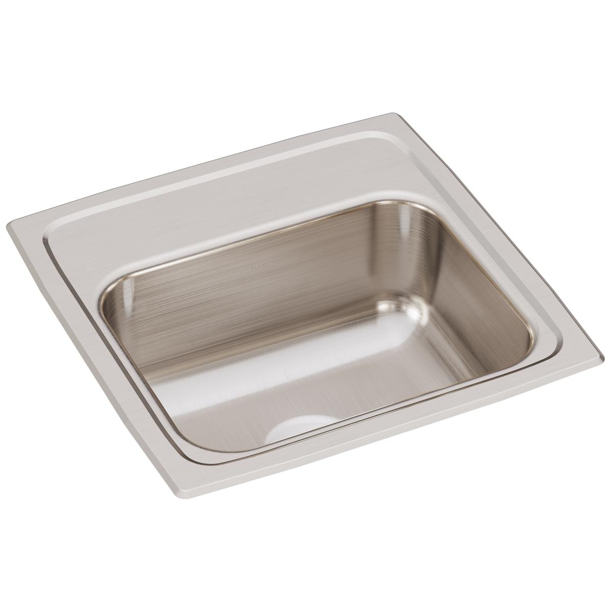 Square stainless steel drop-in bar sink with single bowl and brushed finish.