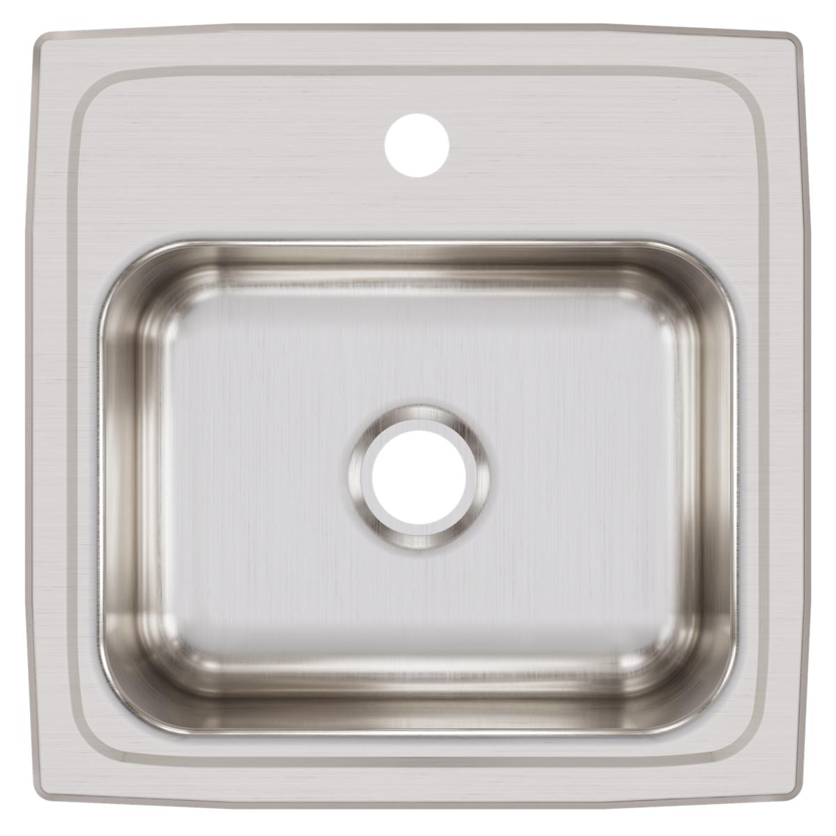 Stainless steel drop-in bar sink with single bowl, one faucet hole, and brushed finish.