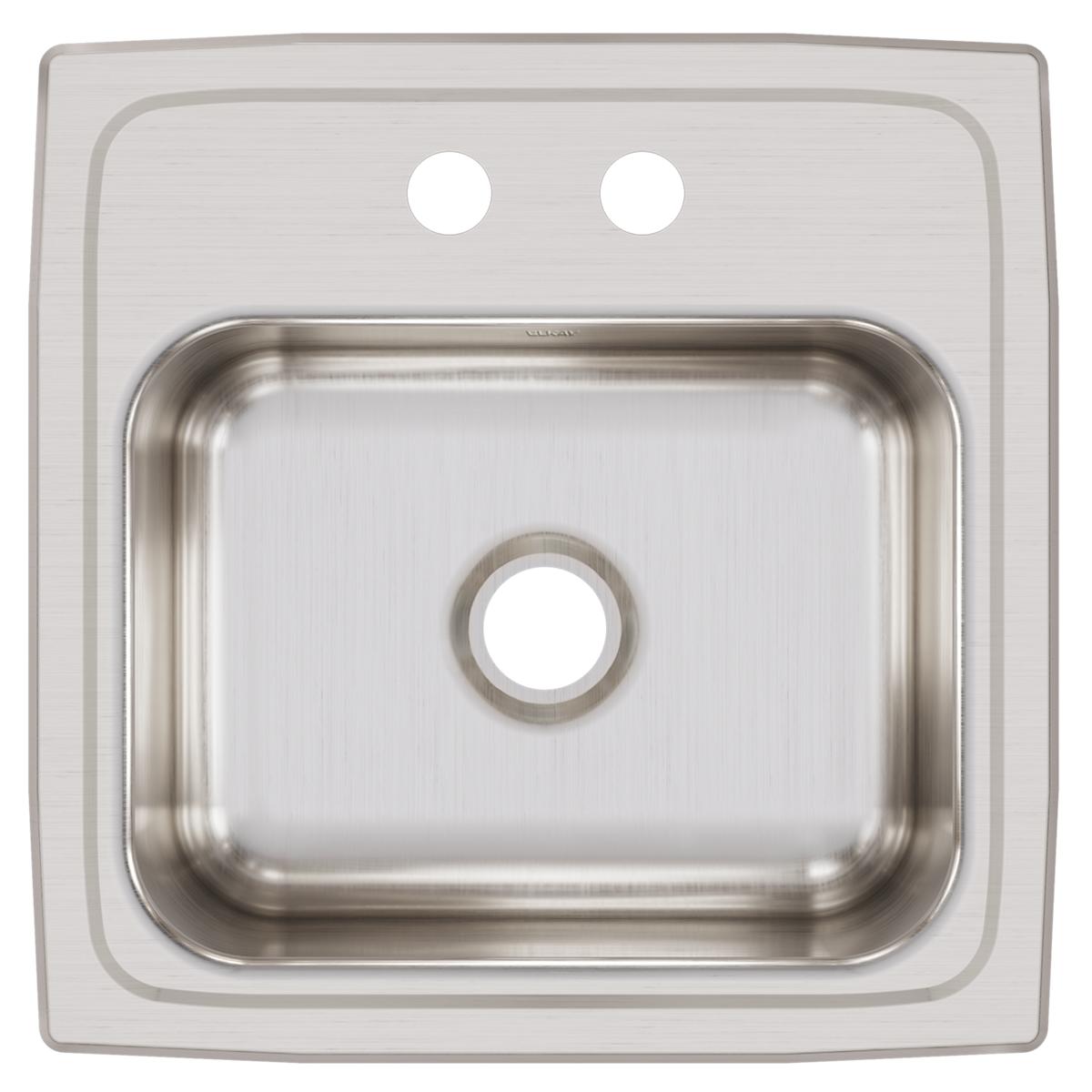 Stainless steel drop-in bar sink with single bowl, brushed finish, and two pre-drilled holes on deck.