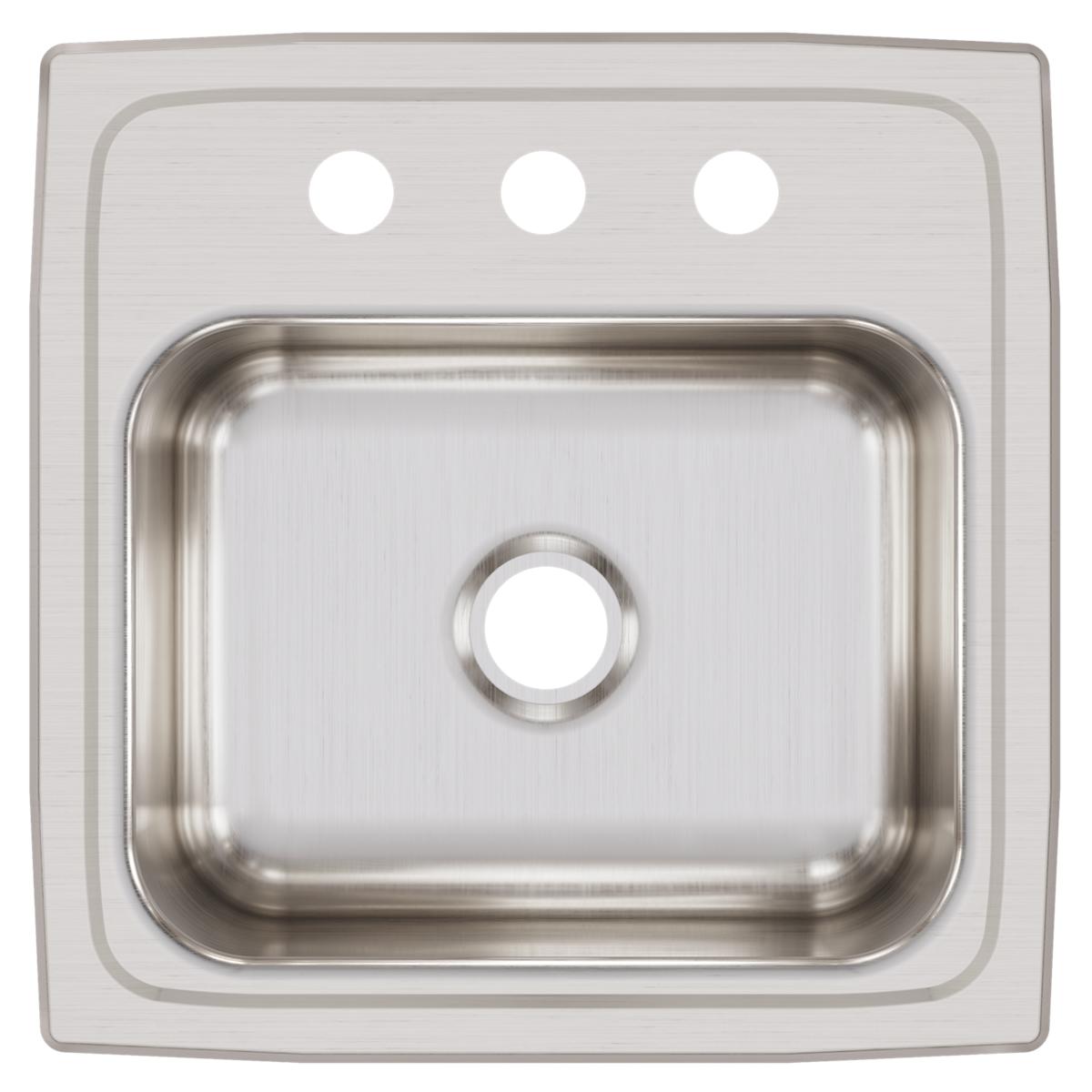 Stainless steel drop-in bar sink with single bowl and three pre-drilled faucet holes in brushed finish.