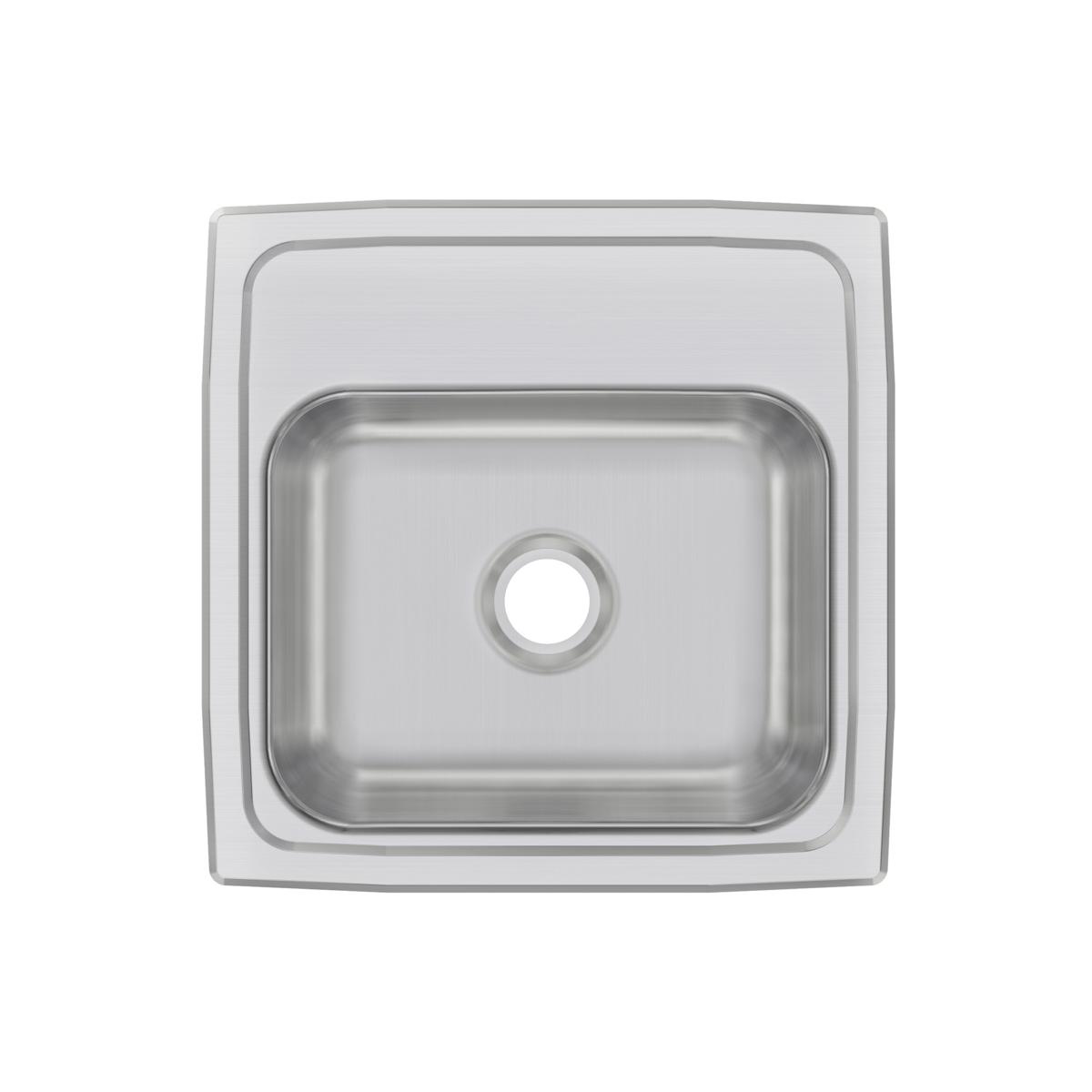 Stainless steel square drop-in sink with single bowl and one pre-drilled hole, shown from above.