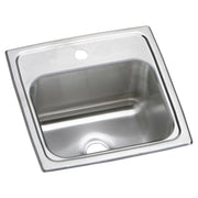 Stainless steel drop-in bar sink with single bowl, one faucet hole, and rounded corners.