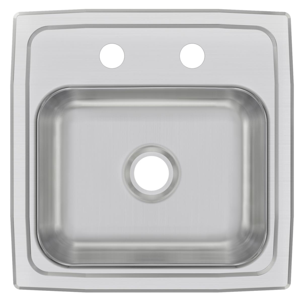 Stainless steel drop-in bar sink with single bowl and two faucet holes on rim.