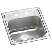 Stainless steel drop-in bar sink with single bowl and two mounting holes on rim.