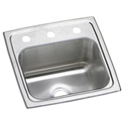 Stainless steel drop-in bar sink with single bowl, three pre-drilled holes, and rounded corners.