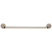 Polished nickel towel bar with circular wall-mounted end caps and straight horizontal bar.