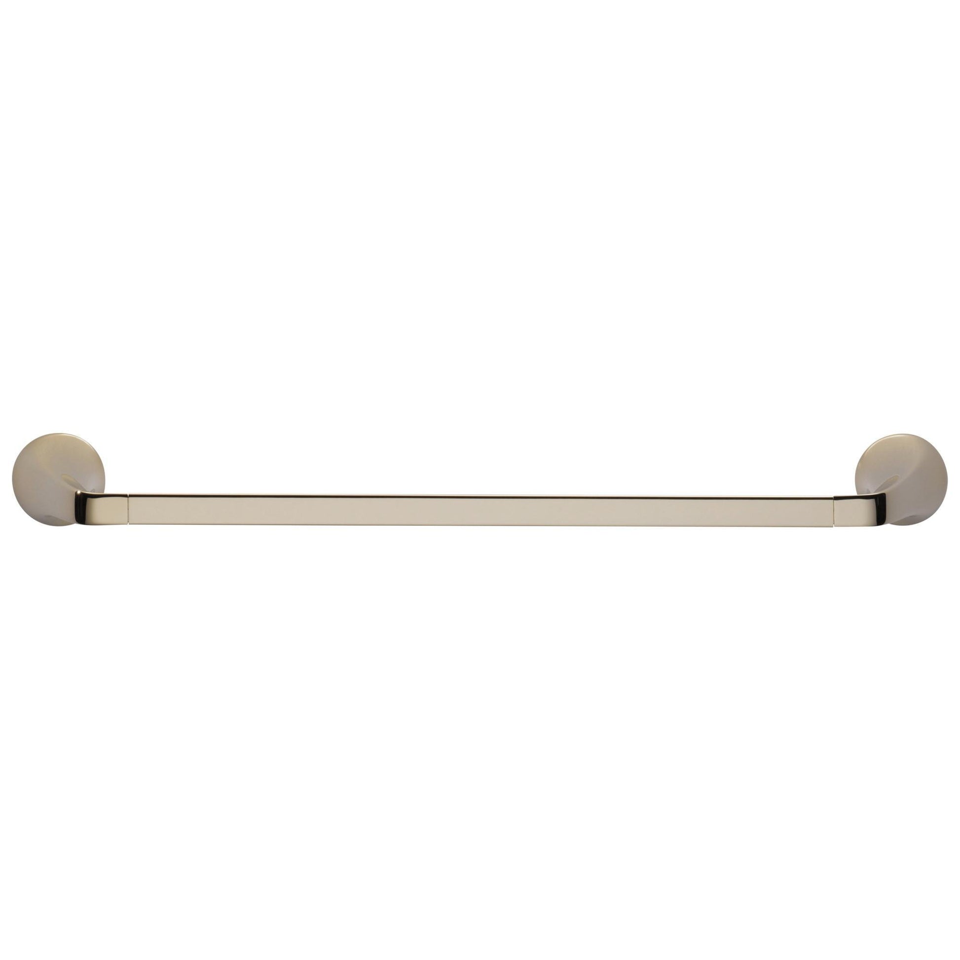 Polished nickel towel bar with circular wall-mounted end caps and straight horizontal bar.