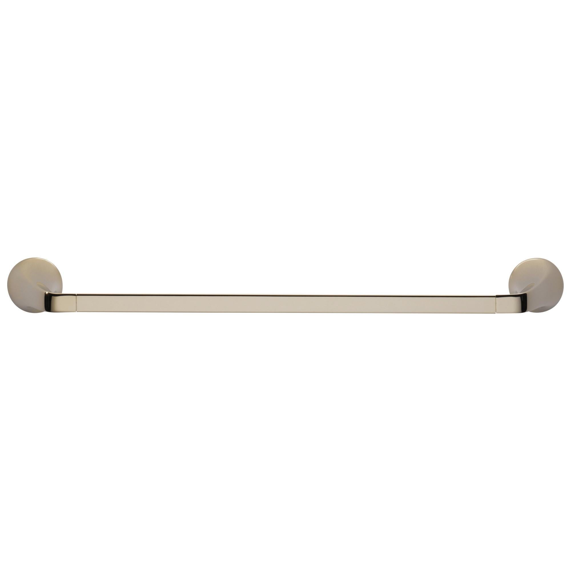 Polished nickel towel bar with circular wall-mounted end caps and straight horizontal bar.
