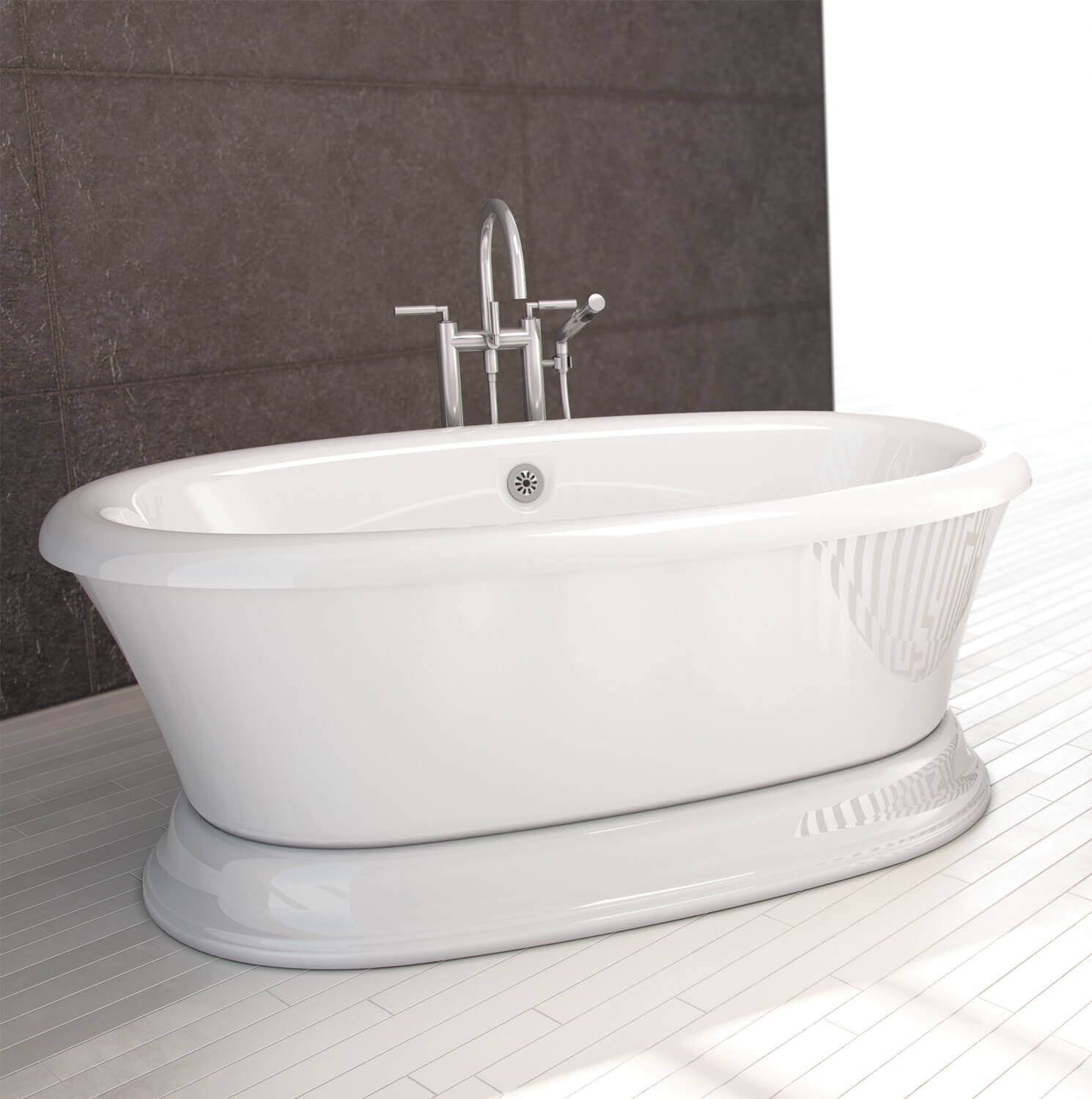 Bain Ultra Balneo Naos 6636 Oval Freestanding 2-Person 48 Gallon 38 Jet Thermomassuer Bathtub with Flat Deck Heated Backrest and Heated Headrest in Biscuit - BBNLOFN0T-02