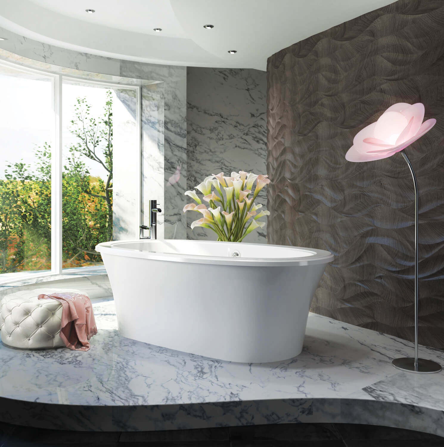 Bain Ultra Balneo Sanos 6636 Oval Freestanding 2-Person 48 Gallon 38 Jet Thermomassuer Bathtub with 2-1/2" Raised Deck Heated Backrest and Heated Headrest in Biscuit - BBSLOFP0T-02