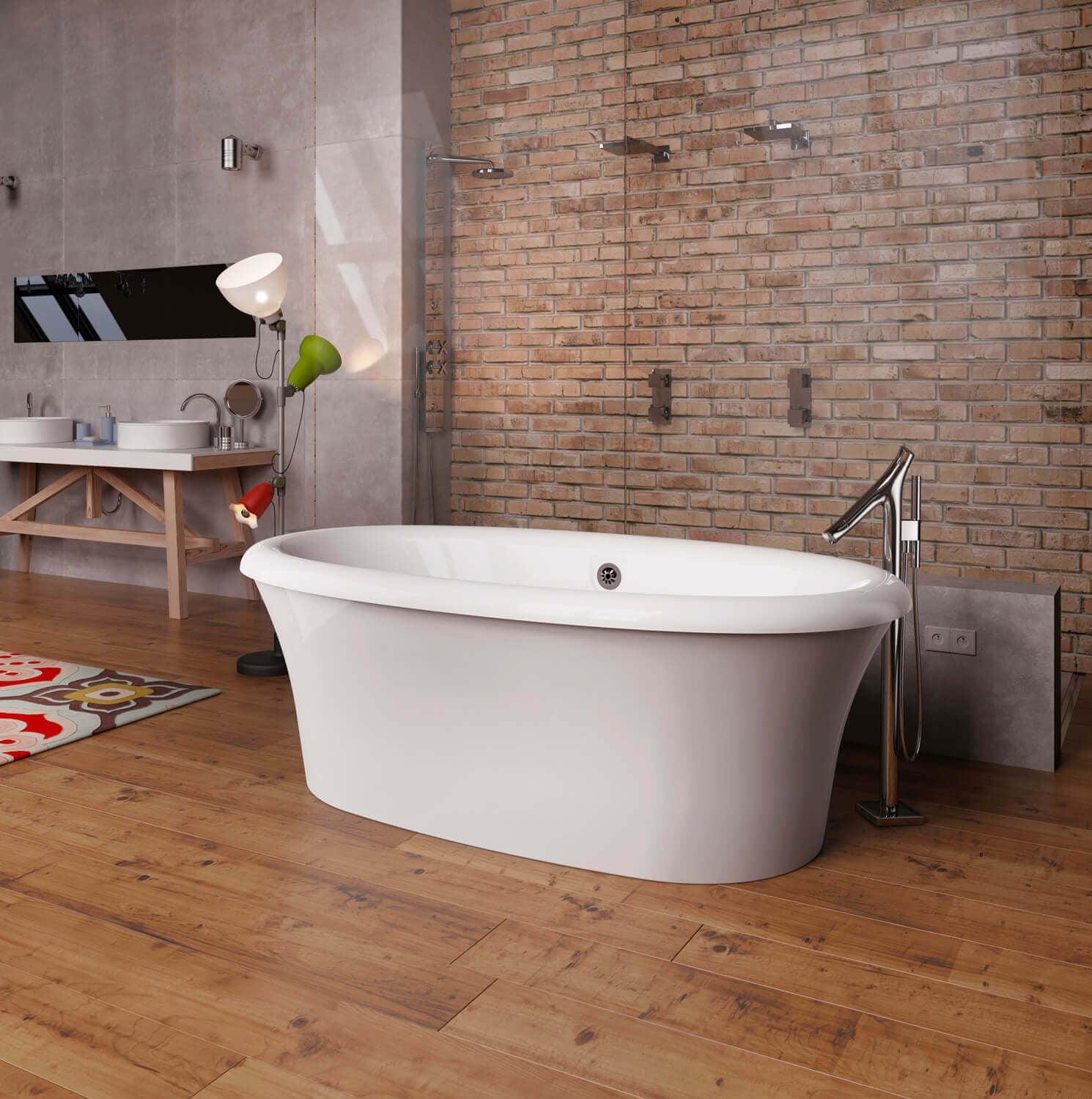 Bain Ultra Balneo Sanos 7240 Oval Freestanding 2-Person 59 Gallon 40 Jet Thermomassuer Bathtub with Flat Deck Heated Backrest and Heated Headrest in White - BBSUOFN0T-01