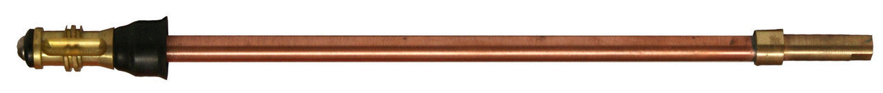 Brass and copper stem assembly with black rubber seal grip and threaded brass fittings on each end.
