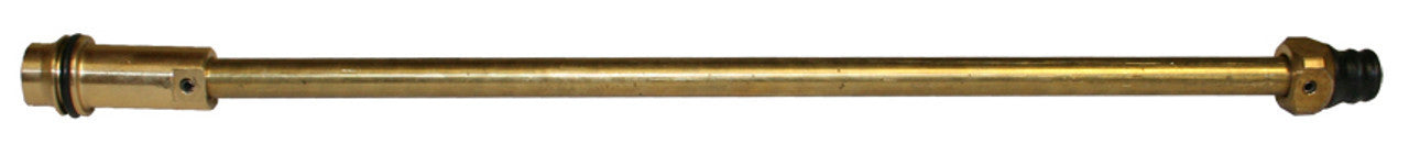 Brass replacement stem with threaded brass fittings on each end and black rubber cap on right end.
