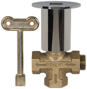 Prier 3-way gas log lighter valve with brass body, chrome plated escutcheon, and metal control key.