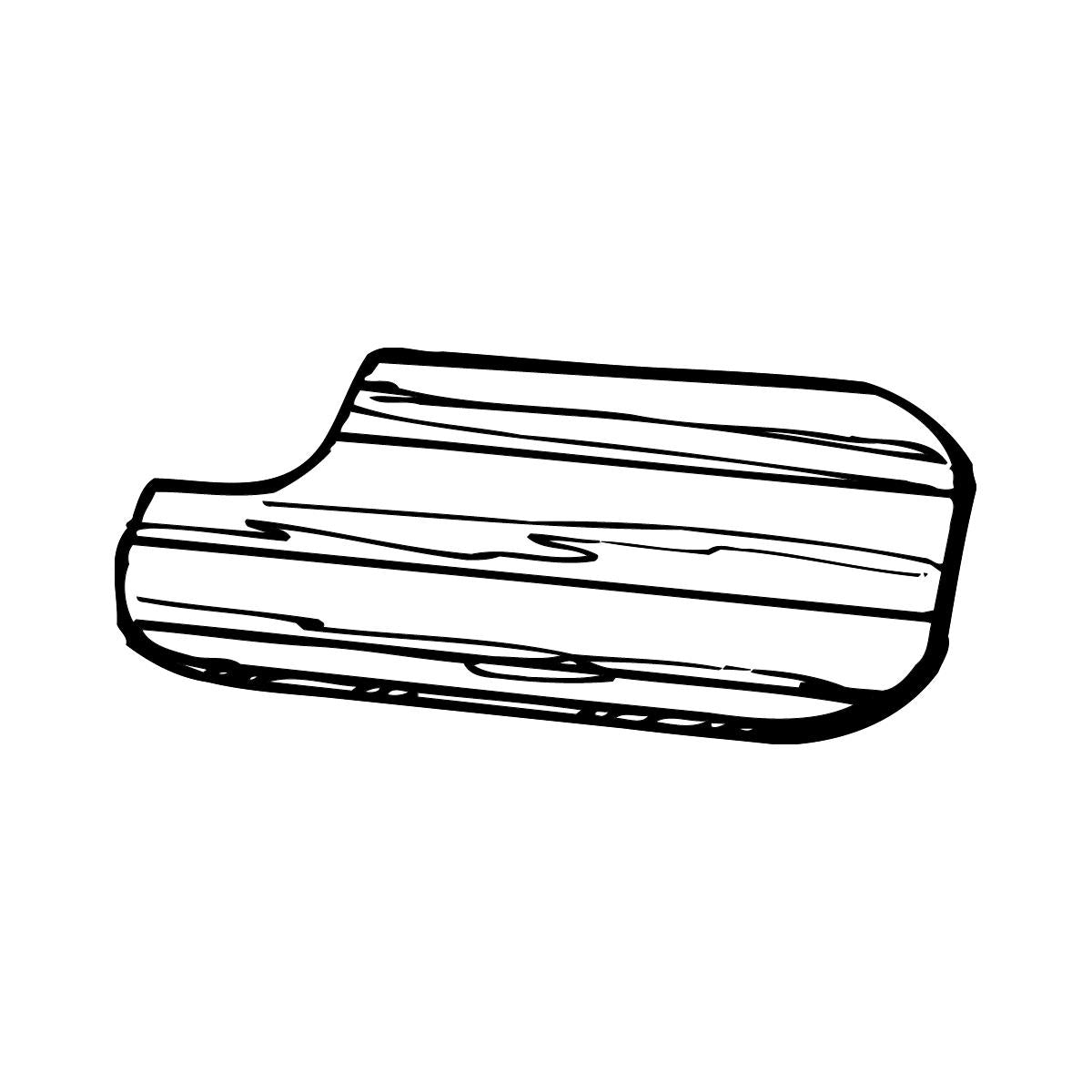 Rectangular hardwood cutting board with rounded corners and horizontal grain lines visible on surface.