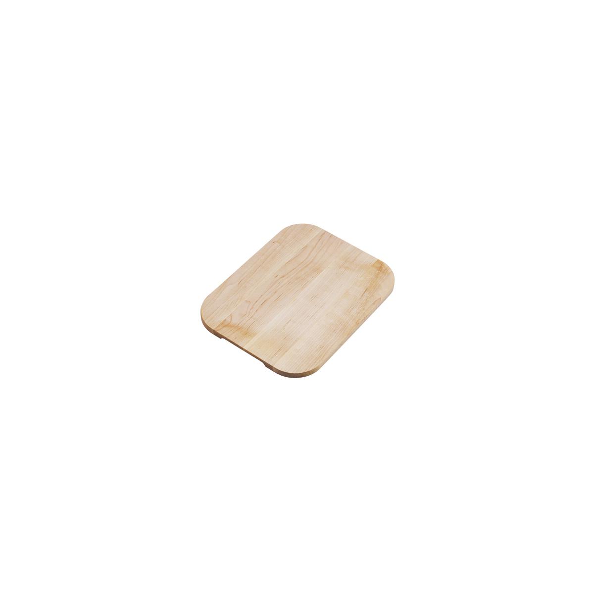 Light-colored hardwood cutting board with rounded corners and visible wood grain.