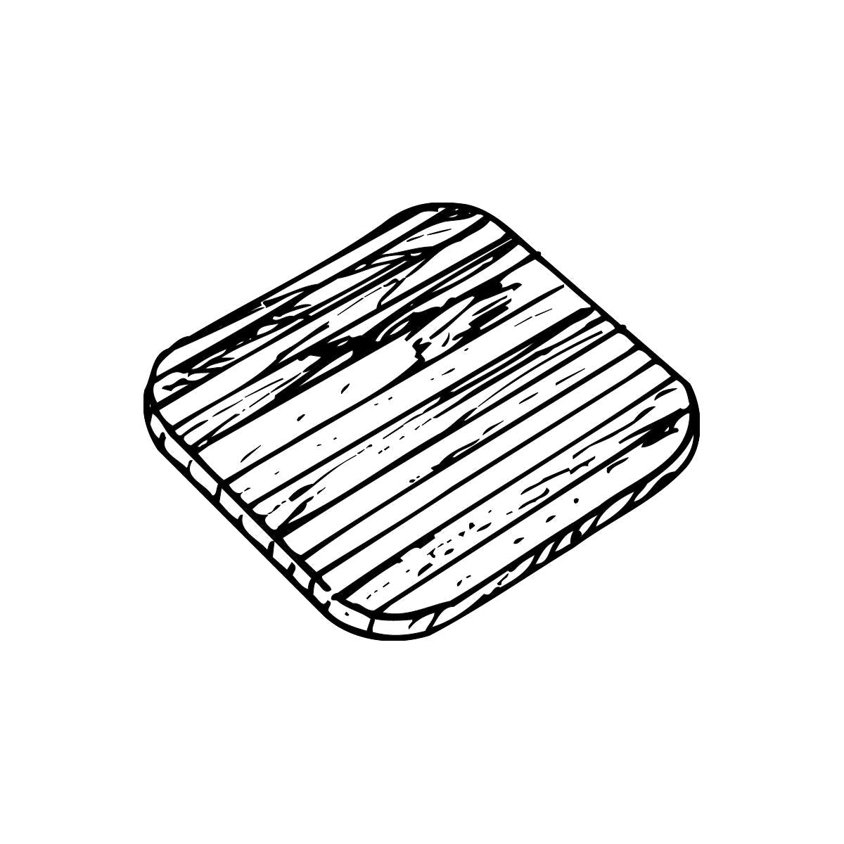 Rectangular hardwood cutting board with striped grain pattern and rounded corners.