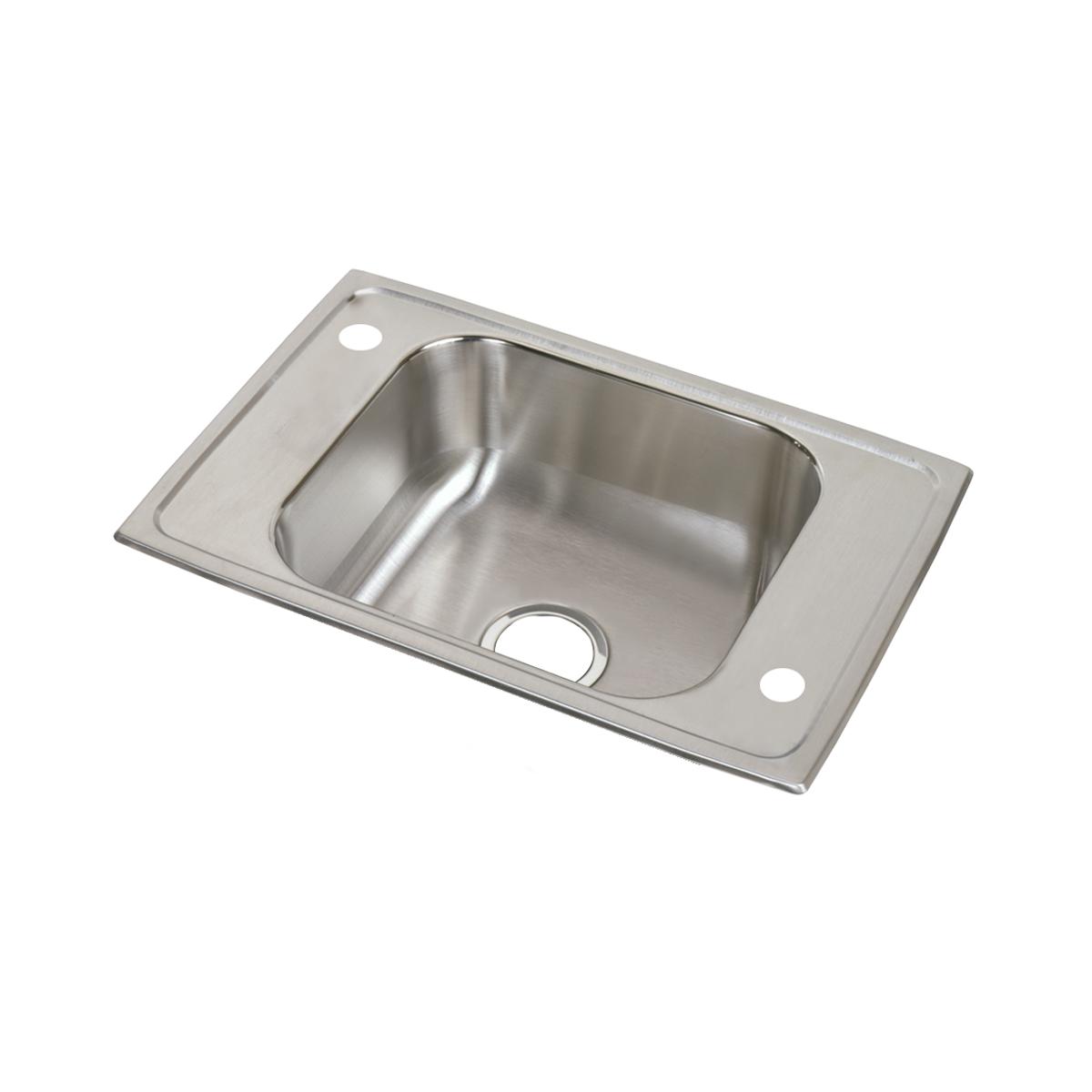 Stainless steel drop-in sink with single bowl and two mounting holes.