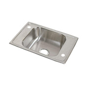 Stainless steel drop-in sink with single bowl and two mounting holes.
