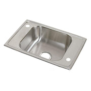 Stainless steel drop-in sink with single bowl and three mounting holes on rim.