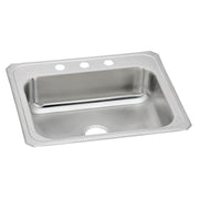 Stainless steel drop-in sink with single bowl and three mounting holes along the rim.