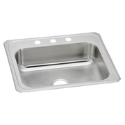 Stainless steel single bowl drop-in sink with four mounting holes along the rim.