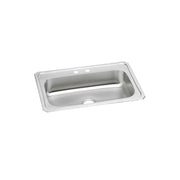 Stainless steel drop-in sink with single bowl, two mounting holes, and integral drain opening.