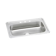 Stainless steel drop-in sink with single bowl and three pre-drilled holes along the rim.