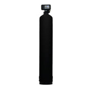 Black cylindrical carbon filter tank with digital control valve head mounted on top.