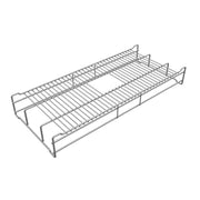 Stainless steel sink grid with parallel slats and raised handles on both ends, reversible design for different sink configura